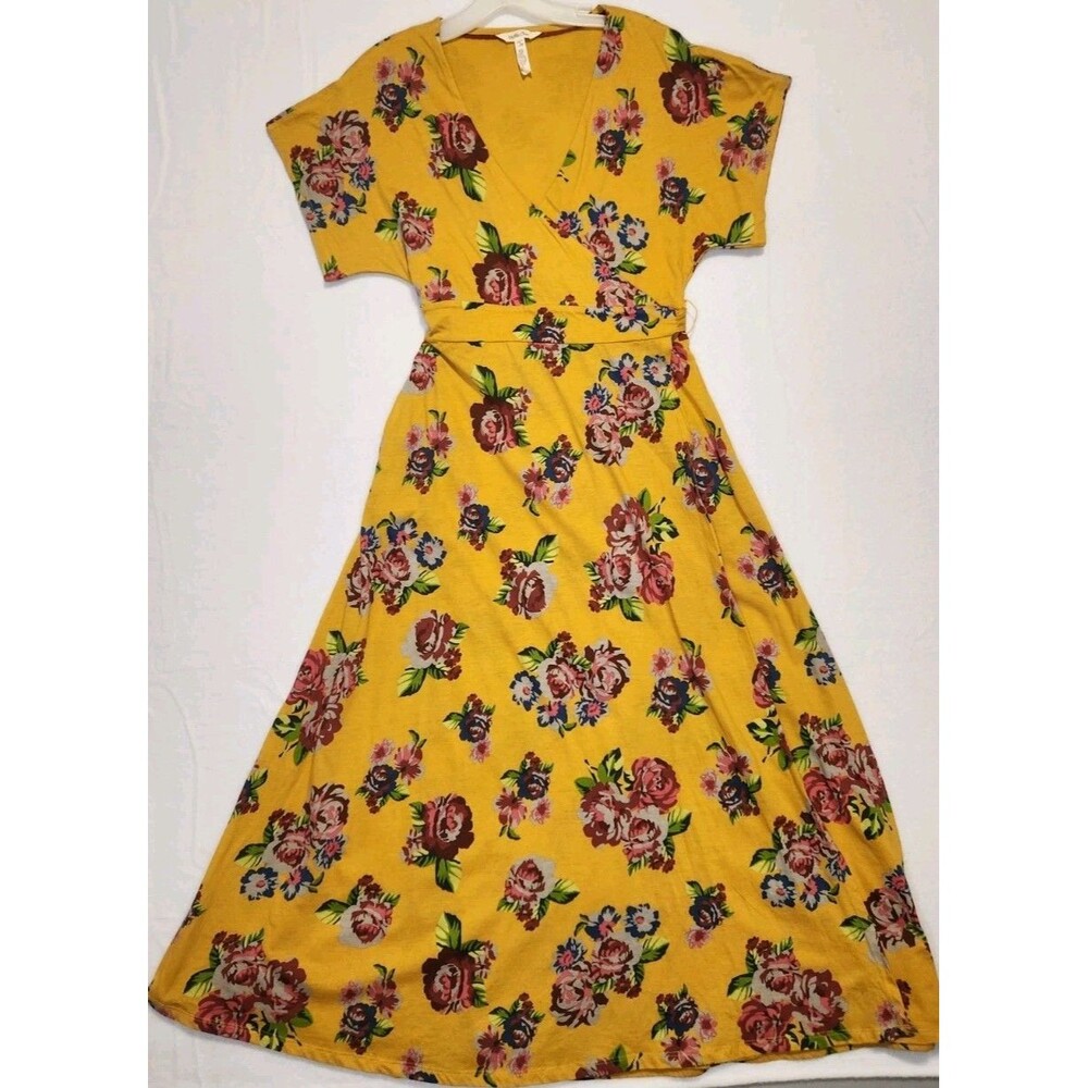 Matilda Jane Alana Maxi Dress Sz Small Yellow Floral Wrap with Pockets Flowy